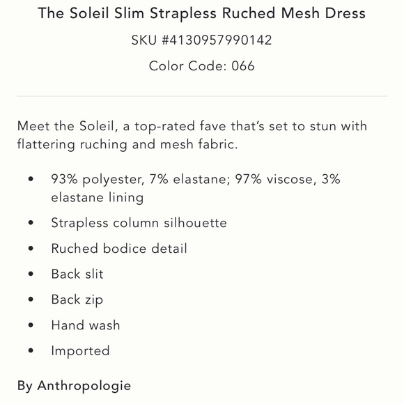 NWT Anthropologie Soleil Slim Strapless Dress - Picture 6 of 7